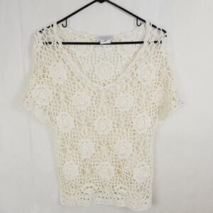 Vintage Solitaire by Ravi Khosla womens ivory crocheted lace blouse size Small